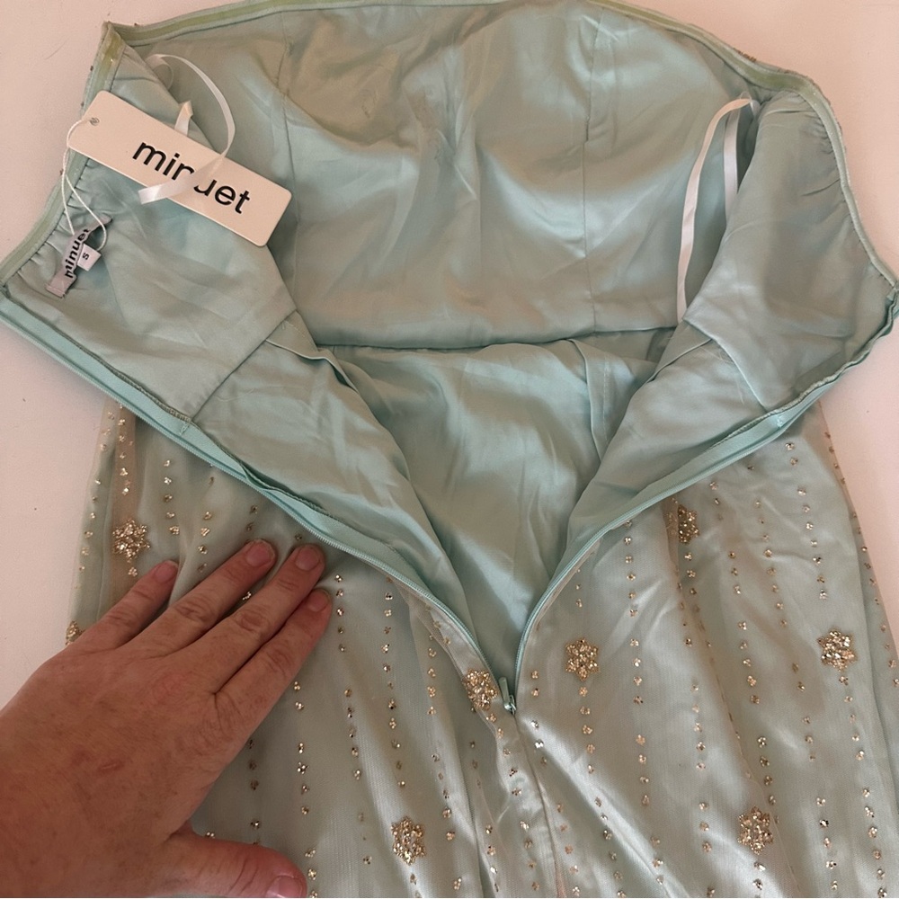 Minuet Mint Strapless Heavily Gold Glitter Embellished Bottom Formal Dress NWT S - Picture 6 of 16